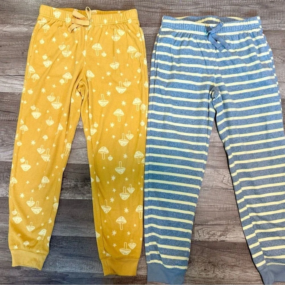 Old Navy Girls 2 Pack Fleece Pajama Jogger Pants Mushroom Stripe Yellow Blue M 8